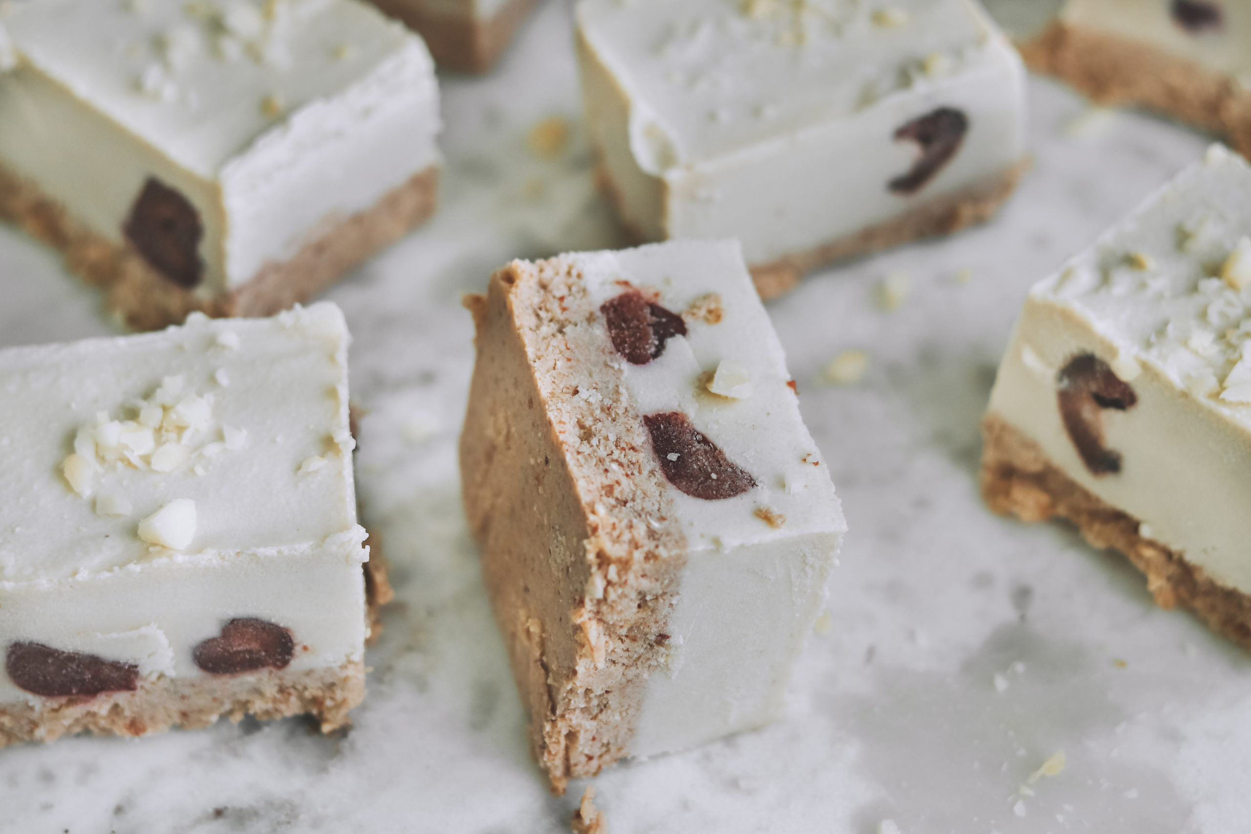 White Chocolate, Macadamia & Cherry Slices – Veggiejeva